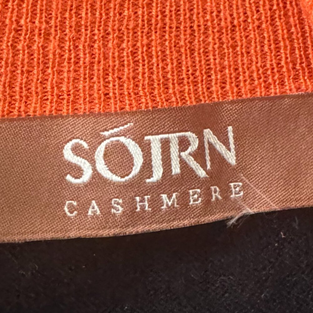 Sojrn Cashmere Silk Blend Quarter Zip Sweater Men's L Black Orange Vintage - Picture 2 of 3